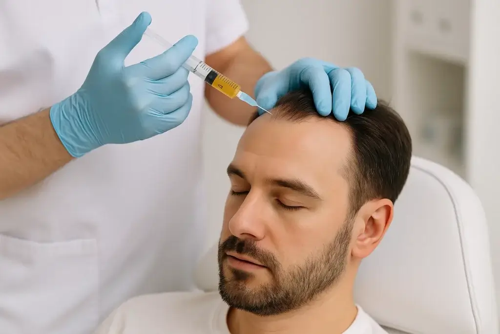 Aesthetic Treatments For Men Are On The Rise, Here Is An Image Of A Man Getting A PRP Injection