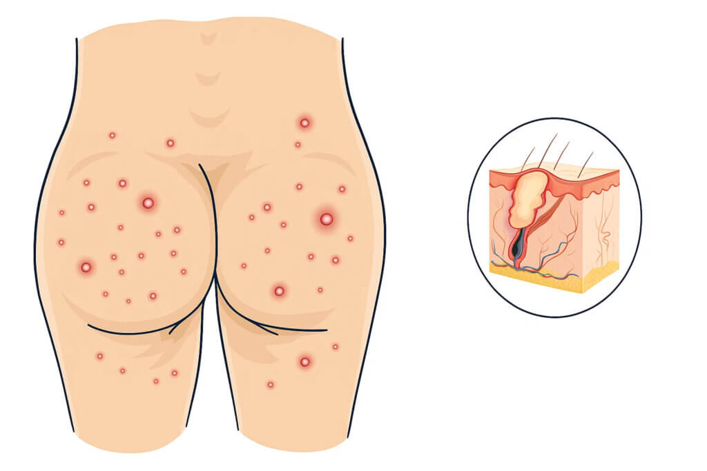 An image of butt acne, also known as Buttne. And Booty Beauty can help prevent it.
