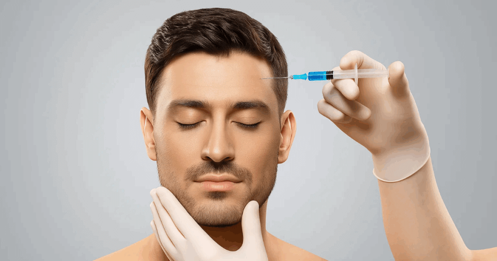 An image of a man getting Botox, also known as 'Brotox'.
