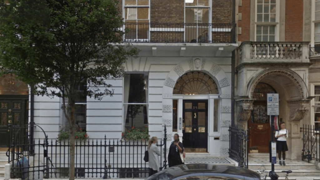 An image of the exterior of 99 Harley Street.