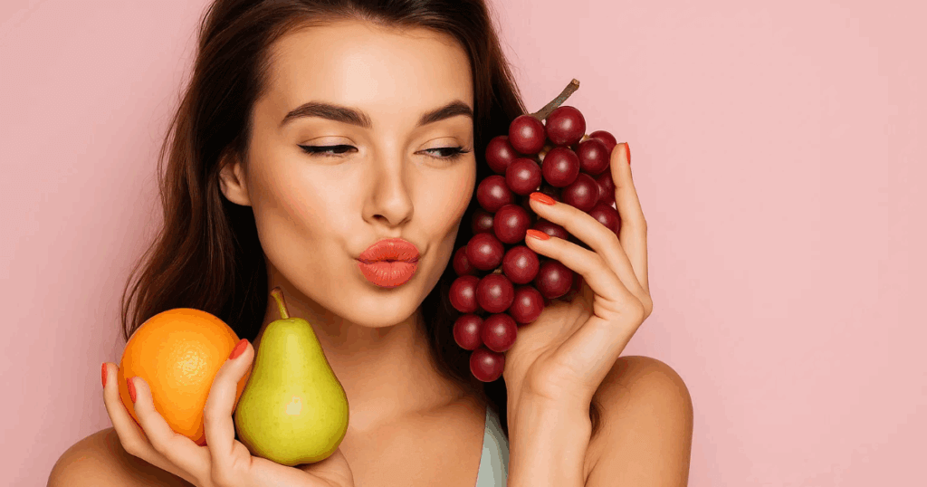 Edible skincare has taken the beauty world by storm. Here is an image of a women eating the ingredients she puts in her DIY beauty products