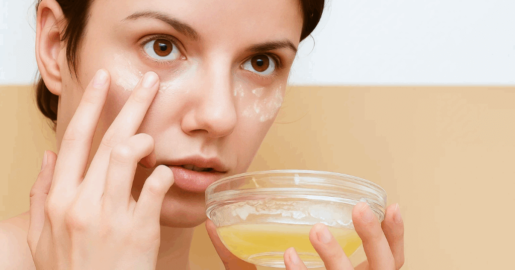 an image of a woman trying the Egg White Facials treatment