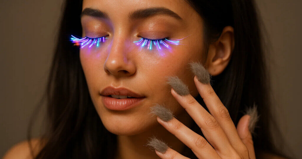 An image of LED eyelashes and hair fingernails