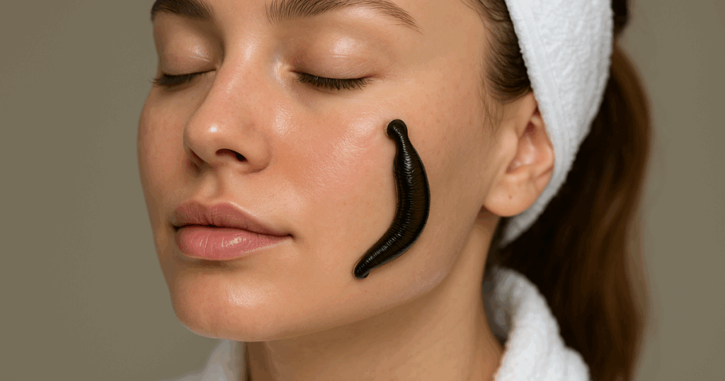 an image of lady getting leech therapy to help rejuvenate her skin