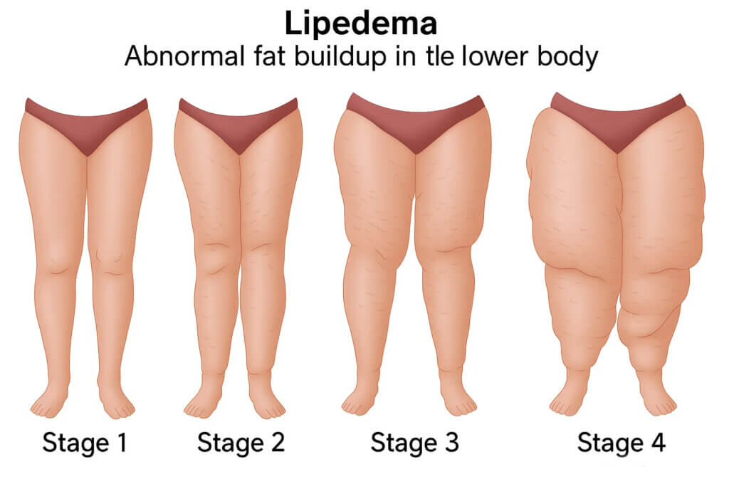 An image showing the progression of lipodema