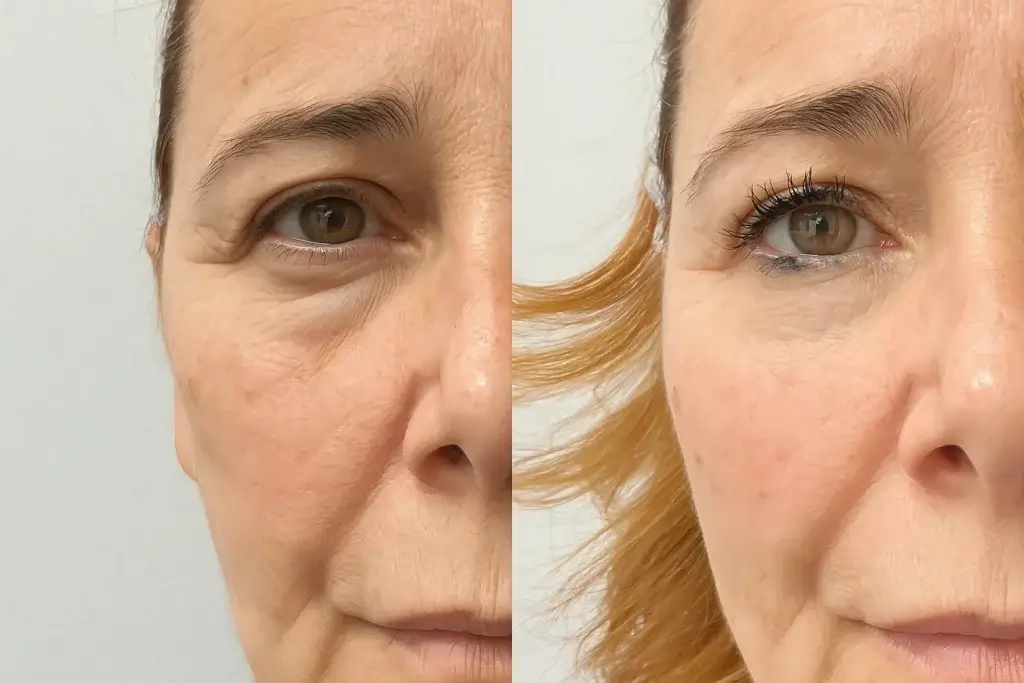 before and after image of a typical Nucleofill treatment under the eyes