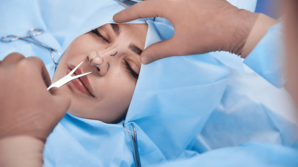 Image of a women getting a rhinoplasty surgery