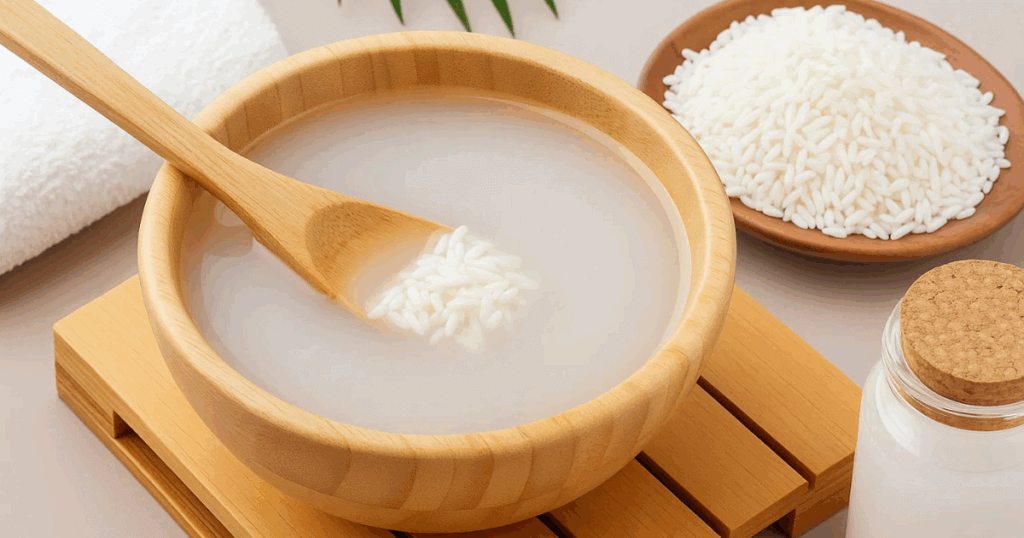 An image or leftover rice water that can be used to make rice water ice facial ice cubes