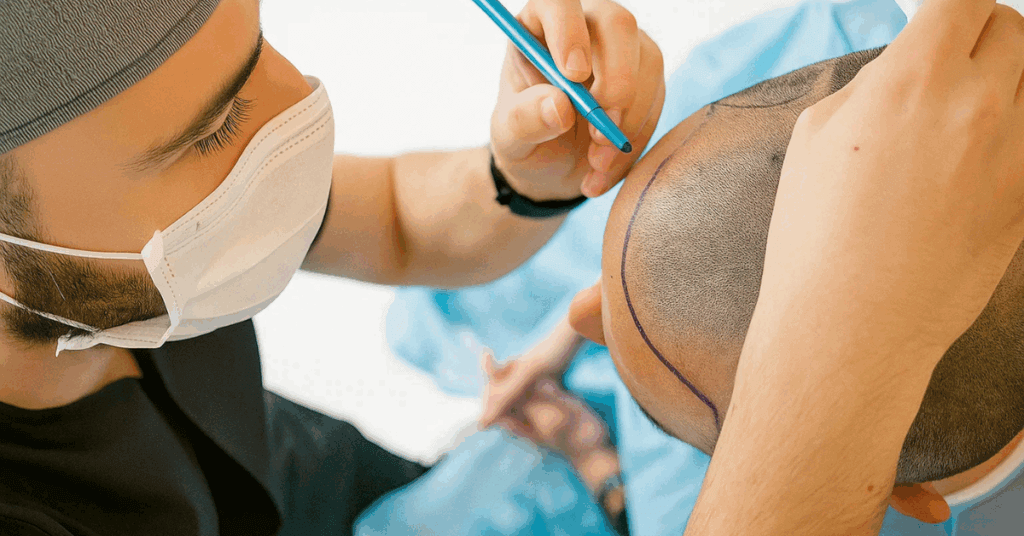 An image of a man prepping for a hair transplant for an article about Surgical Hair Transplants