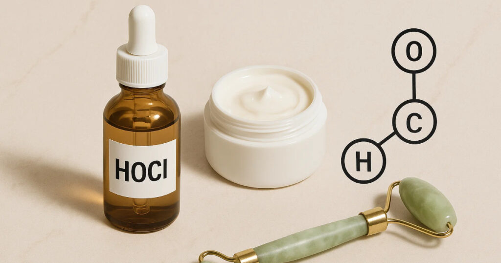 An image showing a Hypochlorous Acid product, as well as a chemical composition