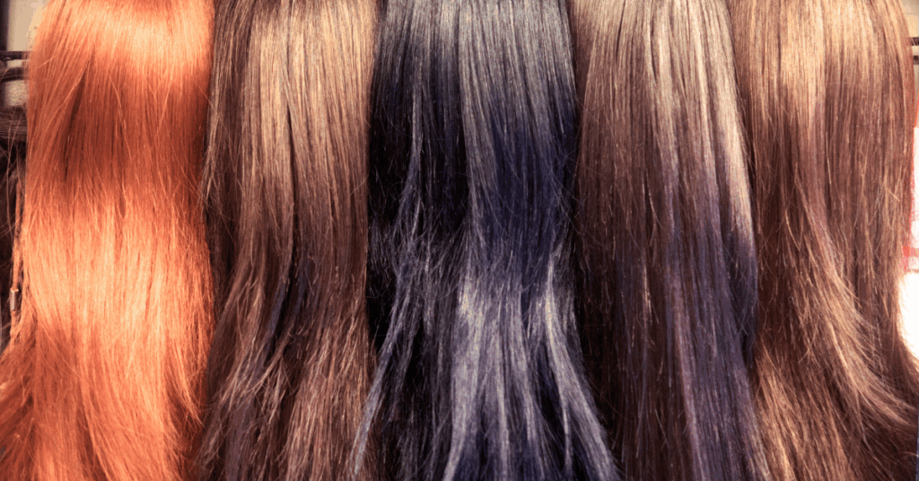 wig mania, and image on different coloured wigs